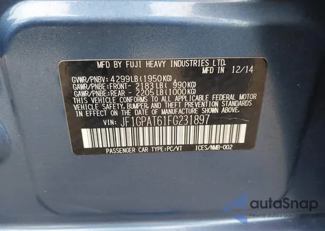 2015 Subaru Impreza 2.0I Sport Premium from USA, damaged, VIN JF1GPAT61FG231897